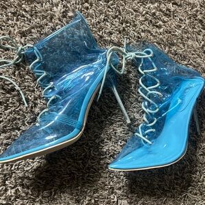Transparent Blue Lace-Up Women's Shoes RUNS SMALL
